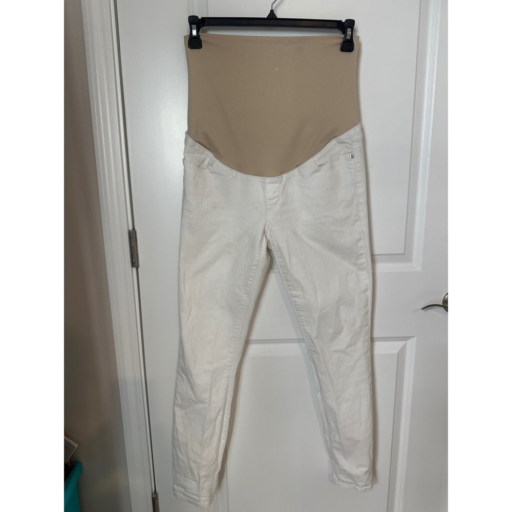 LOFT Maternity Skinny Jeans White Full Belly Band Size 6M 28 Inseam